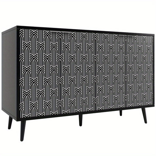 Dressoir – Opbergkast – Ladekast – Buffetkast – Woonkamerkast – Vrijstaand – Hout & Spaanplaat – Visgraatpatroon Deur – Afmetingen 120x35x78 cm – Zwart