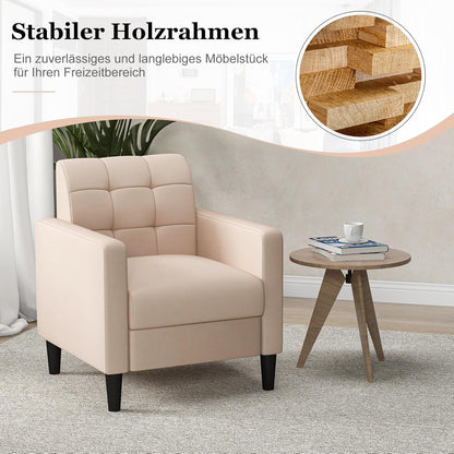 Velvet Fauteuil – Relaxstoel – Lounge Stoel – Armstoel – Leunstoel – Mid-Century Design – Zachte Velvet Bekleding – Stevige Houten Poten – Beige