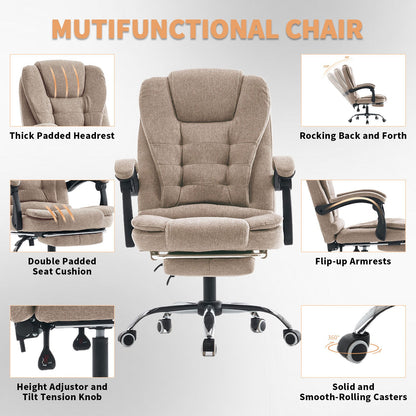 Bureaustoel – Bureau Stoel – Kantoorstoel – Werkstoel – Studiebureaustoel – Verstelbare Zithoogte – Memory Foam Rugkussen – Beige