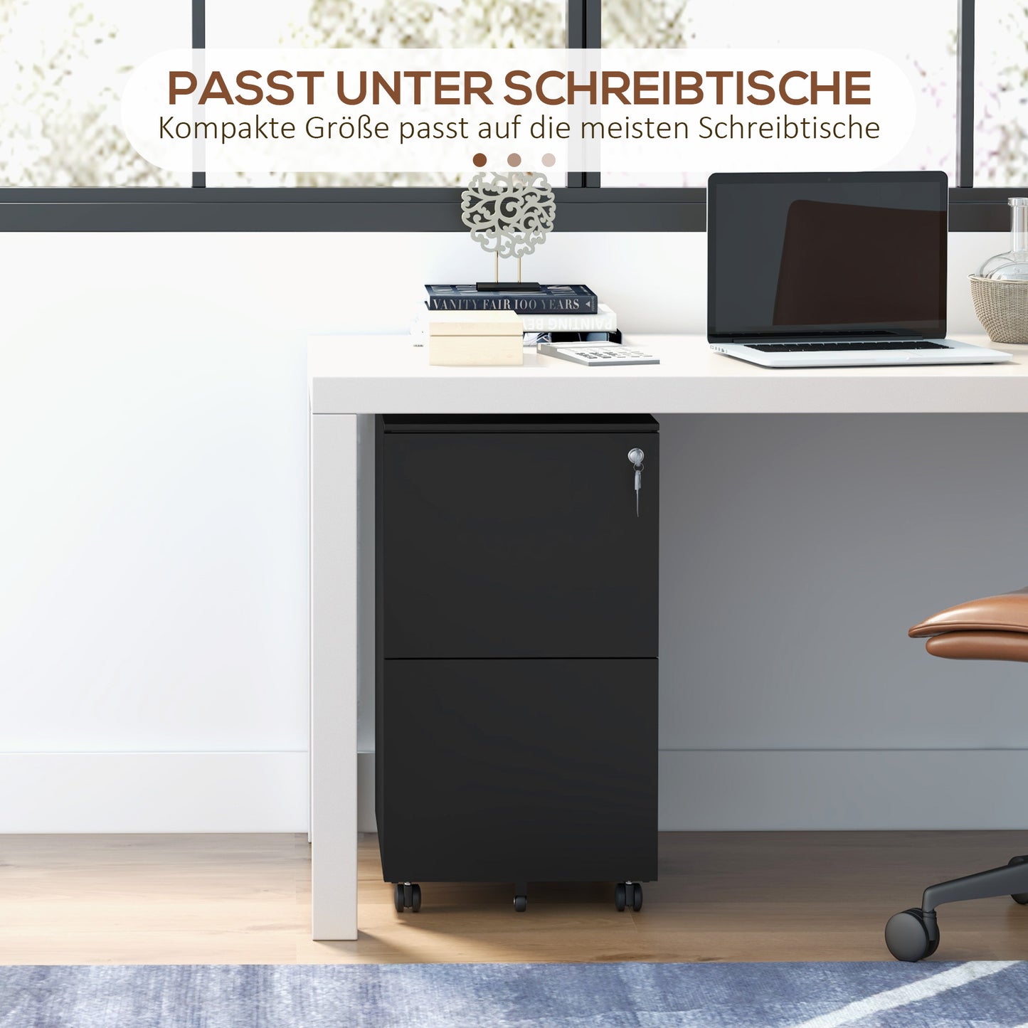 Ladekast Rollend – Kantoorcontainer – Archiefkast – Opbergkast – Met Wieltjes – Verstelbare Hangmappen – Met Slot – Stalen Zwart – Compact 37x43,5x67,5 cm – Mobiel En Veilig