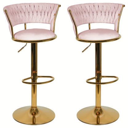 Barstoel – Barkruk – Barstoel Kruk – Keukenstoel – Barkrukken Set Van 2 – Velvet Bekleding – Verstelbare Zithoogte – Gouden Metalen Poot – Stapelbaar En Duurzaam