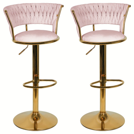 Barstoel – Barkruk – Barstoel Kruk – Keukenstoel – Barkrukken Set Van 2 – Velvet Bekleding – Verstelbare Zithoogte – Gouden Metalen Poot – Stapelbaar En Duurzaam