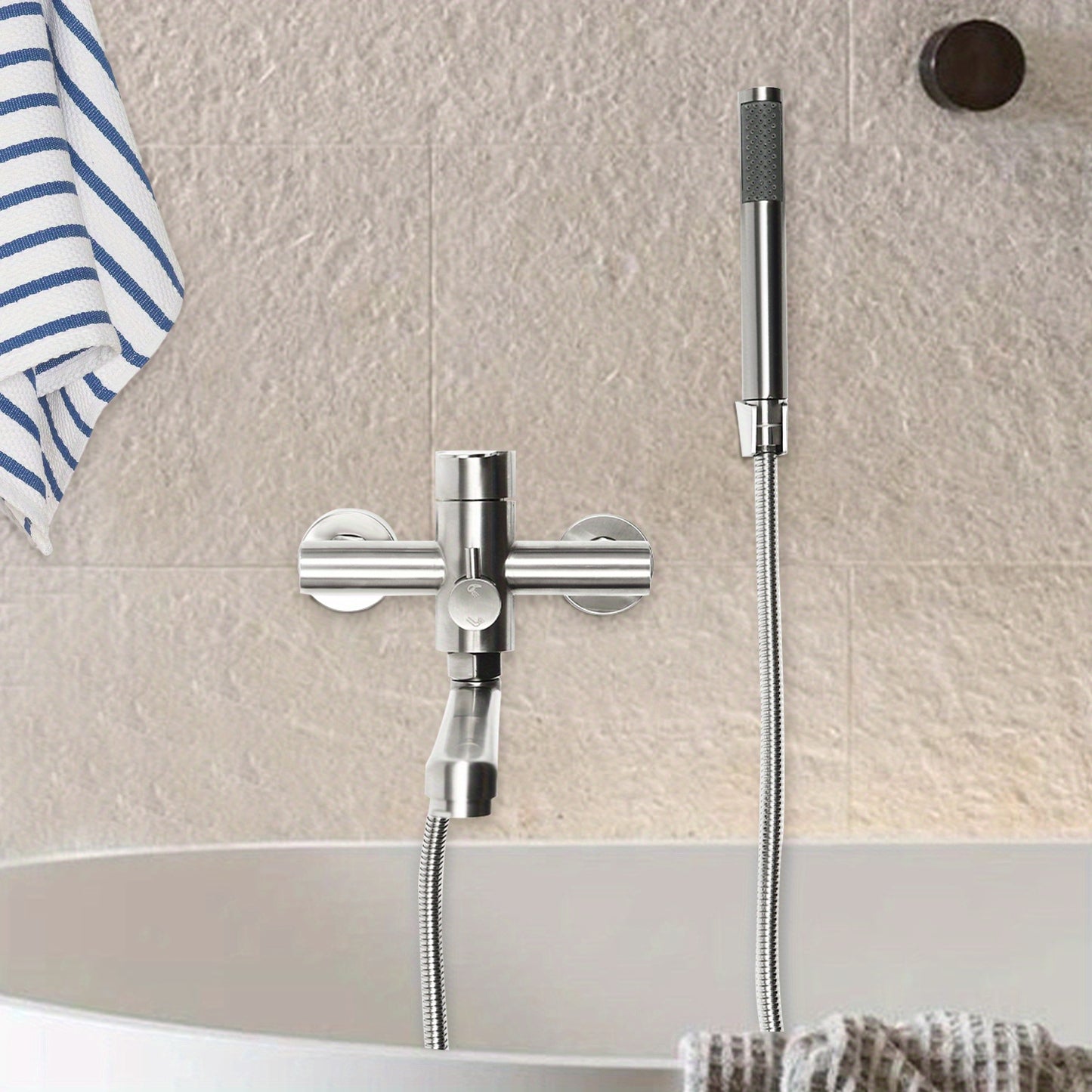 TOOL1SHOOO 22.5cm Brushed Chrome Bath Mixer Faucet - 360° Swivel Wall-Mounted Shower Head with 2 Spout Modes, Modern Design for Home Bathrooms, Hotels, Spas & Gyms, Bathroom Upgrade, Sleek Bathroom Style, Durable Bathroom Fi
