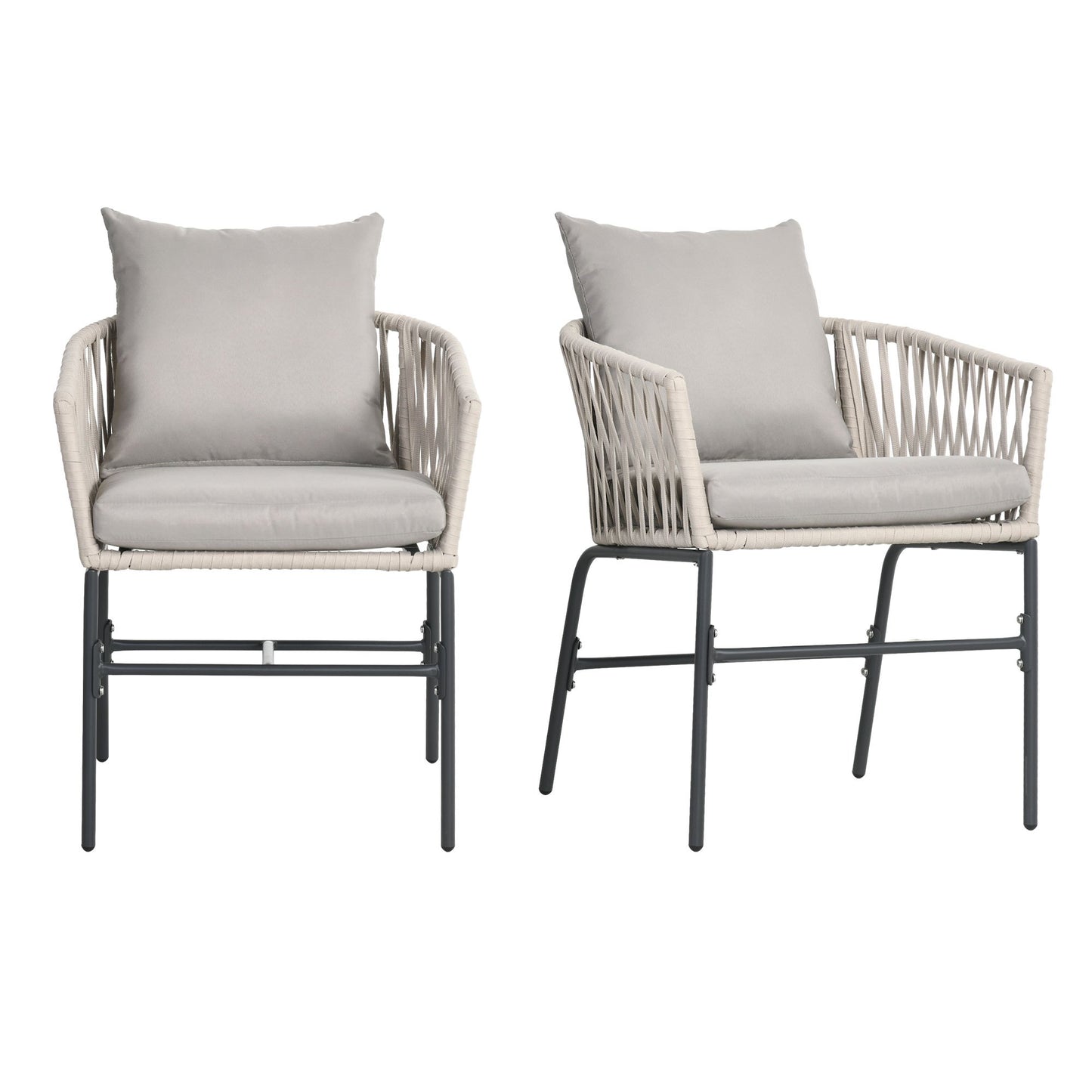 Terrasstoel Set – Tuinstoelen – Balkon Stoelen – Buiten Stoelen – Boho Tuinmeubilair – Comfortabele Zitschaal – Wasbare Kussenhoes – Stabiel Metalen Frame – Beige