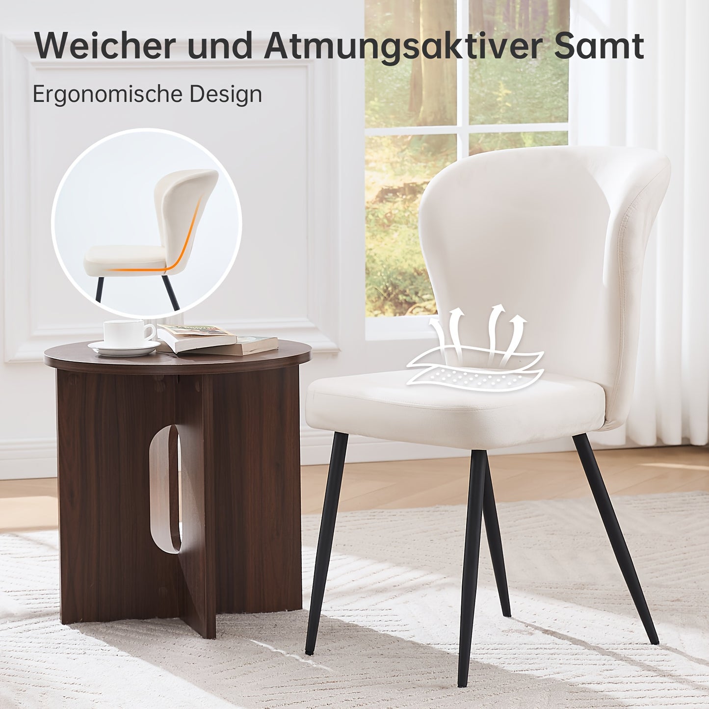 4 Dining Chairs Set, Modern Kitchen Chairs with Velvet Fabric and Metal Legs, Suitable for Dining Room, Kitchen, Living Room, Bedroom, Classic Style, Armless Design, Solid Back, No Electricity Needed, Easy to Clean, Dining Ro