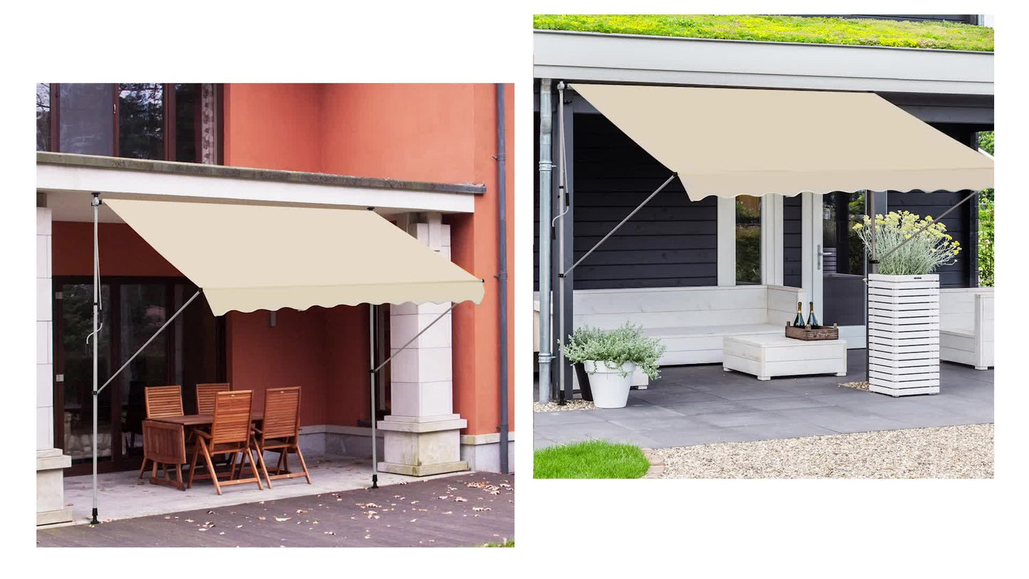 Uitschuifbare Zonwering – Zonnescherm – Markies – Terrasoverkapping – Luifel – Verstelbare Hoogte – Aluminium Frame – Beige Polyester – Anti-UV – Muurloos Montagesysteem