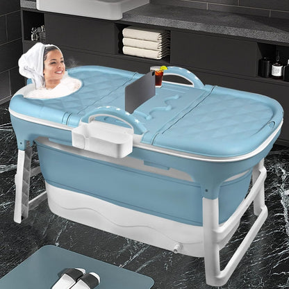Opvouwbare Badkuip – Inklapbaar Ligbad – Compact Pedaalbad – Draagbare Badkuip – Wellnessbad – 128 x 62 x 52 cm – Met Afneembare Deksel en Opbergvak