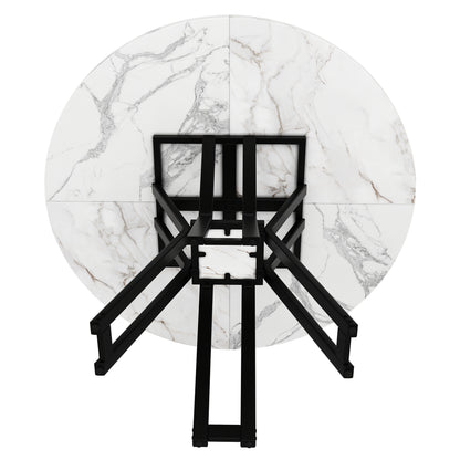 Round Dining Table (100 X 100 X 76 Cm), Lightweight And Luxurious Round Table For 4-6 People, Suitable For Dining Room And Living Room, Marbled MDF Tabletop, 2 Colors Available