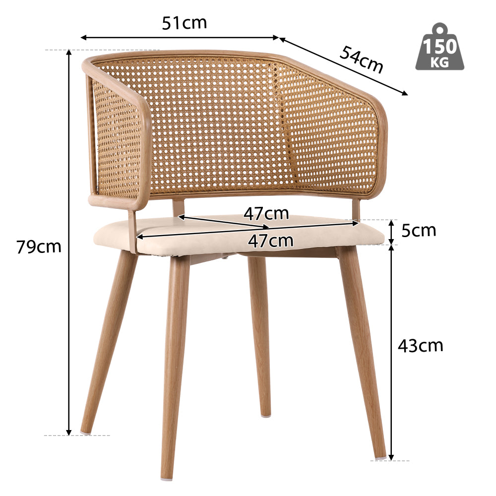 2 Dining Room Chairs in Rattan with PU Leather Cushions, Combining Comfort And Breathability with Modern Minimalist Style. Suitable for Dining Room, Living Room And Cafe., Dining Table Chairs, Kitchen Table And Chairs Set, Ch