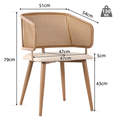 2 Dining Room Chairs in Rattan with PU Leather Cushions, Combining Comfort And Breathability with Modern Minimalist Style. Suitable for Dining Room, Living Room And Cafe., Dining Table Chairs, Kitchen Table And Chairs Set, Ch