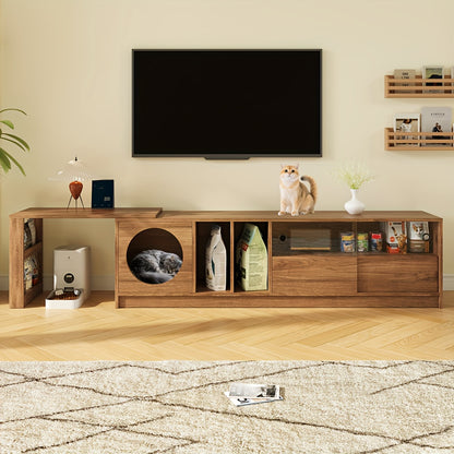 Modern Tv-meubel – Tv-standaard – Tv-kast – Mediameubel – Tv-dressoir – Draaibaar – Uittrekbare Opbergruimte – Hoogwaardig Bamboe – Natuurlijke Houtkleur – Huisdiervriendelijk – Compleet Gemonteerd
