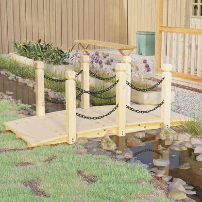 Solid Fir Wood Garden Bridge with Chain Railing - 150x67x56cm Outdoor Patio Deck, Weather-Resistant Natural Wood Design for Garden, Patio, or Backyard - Durable & Easy-Clean Surface, Patio Furniture, Patio Decor, Elegant Wood