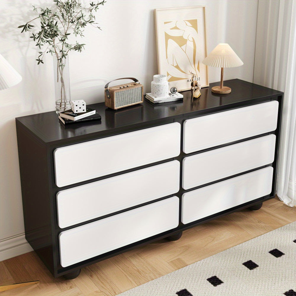 Ladekast – Ladenkast – Kommode – Dressoir – Opbergkast – Wit & Zwart – 6 Lades – Duurzaam Niet-Houten Materiaal – Geen Montage Nodig – Compact Voor Kleine Ruimtes