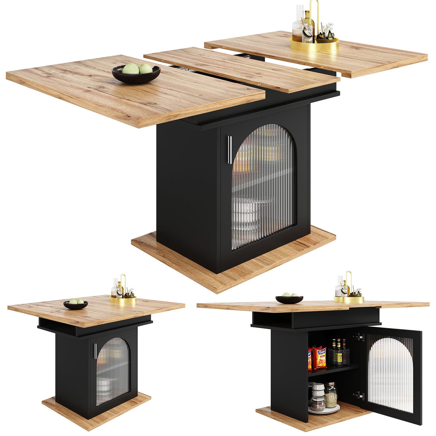 Uitschuifbare Eettafel – Uitklapbare Tafel – Verstelbare Tafel – Keukentafel – Tafel Met Opbergruimte – 110-140 cm Uitbreidbaar – MDF Marmerlook Blad