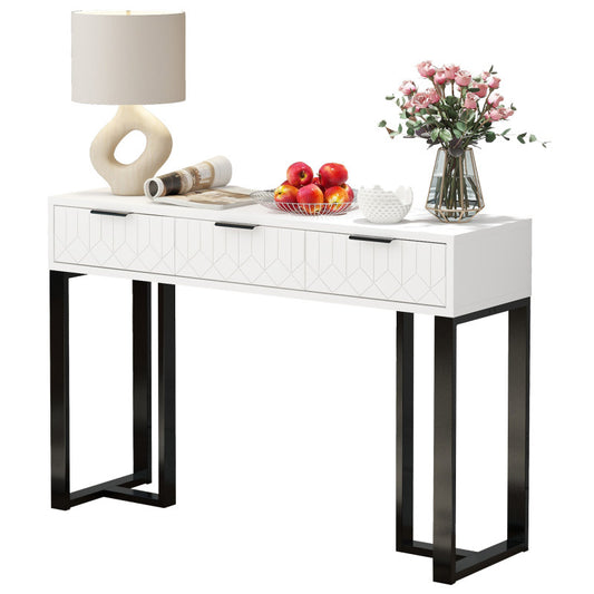 Moderne Sidetable – Dressoir – Opbergkast – Wandtafel – Console Table – Wit MDF Met Gouden Metalen Frame – 5 Lades – Compact En Duurzaam