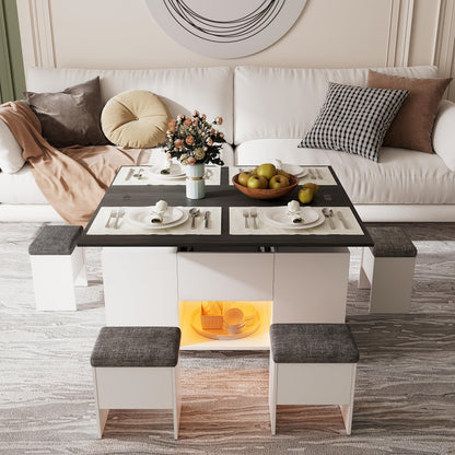 Eettafel – Uitschuifbare Tafel – Verhoogbare Salontafel – Verstelbare Werktafel – Tafeltje Met Krukken – Met Opbergruimte – Stevig Metalen Frame – Modern Grijs