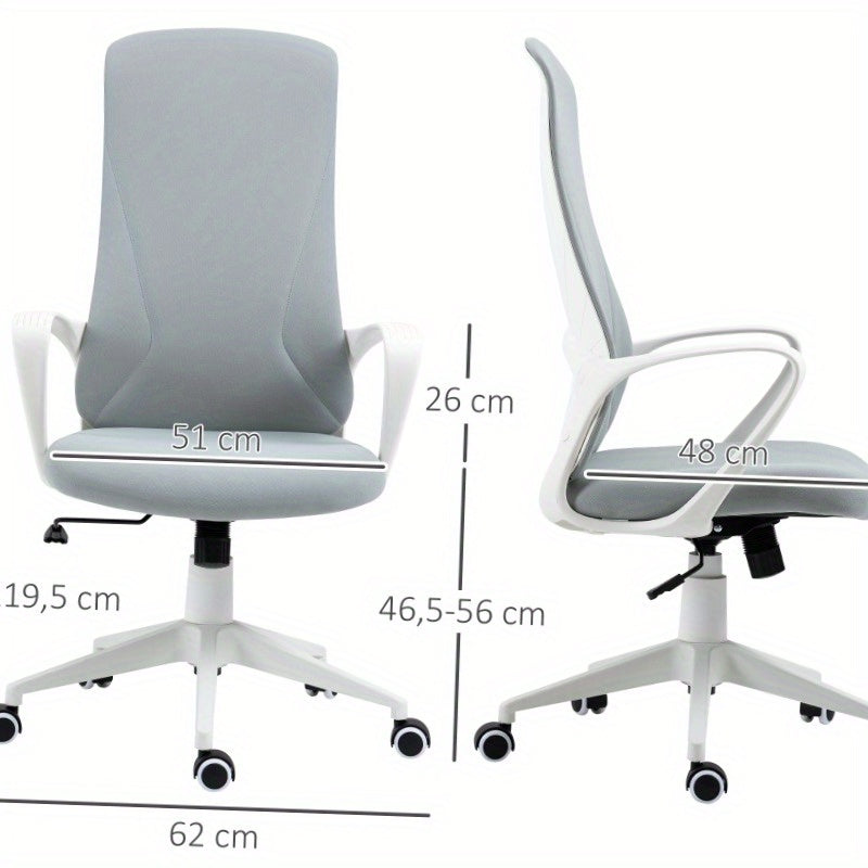 Ergonomische Bureaustoel – Bureaustoel Werkstoel – Draaistoel – Computerstoel – Thuiswerkstoel – Verstelbare Hoogte – Rockerfunctie – Lichtgrijze Stof – Roestvrijstalen Frame – 360° Draaibare Zitting