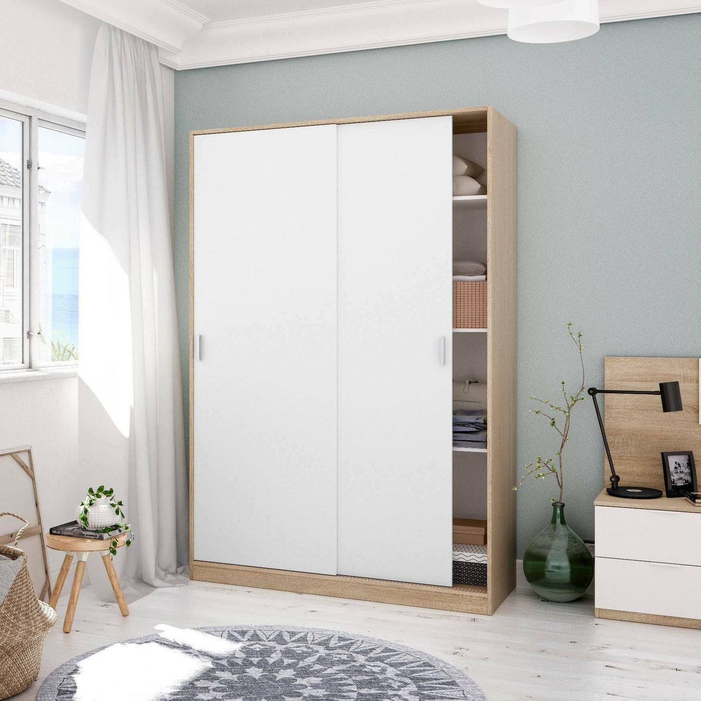 Wardrobe 2 in Front of Dnoce, Bedroom Closet, Furniture with 4 Shelves And Clothes Rail, 120X50H200 Cm, Available in 4 Colors
