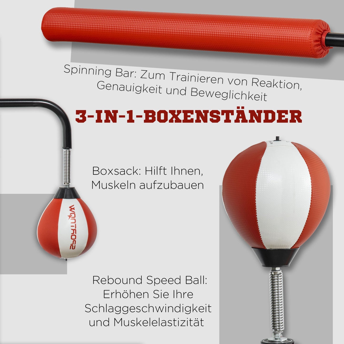 Bokszakstandaard – Bokszakhouder – Boksbalstandaard – Bokstrainer – Bokspaal – Verstelbare Hoogte 140-205 cm – 12 Zuignappen Voor Stabiliteit