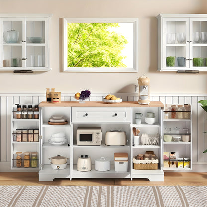 Modern White Metal Cabinet with Anti-Tip System - Multifunctional Storage Sideboard Suitable, & Bedroom - Adjustable Shelves & Drawers, Heavy-Duty 138cm Freestanding Furniture