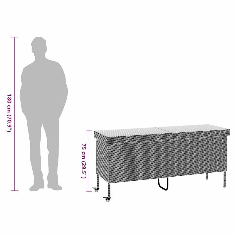 Opbergbox Tuin – Tuinkist – Kussenbox – Tuinopslag – Berging – Met Wielen – 160x55x75 cm – Zwart Poly Rattan – Weerbestendig – Duurzaam