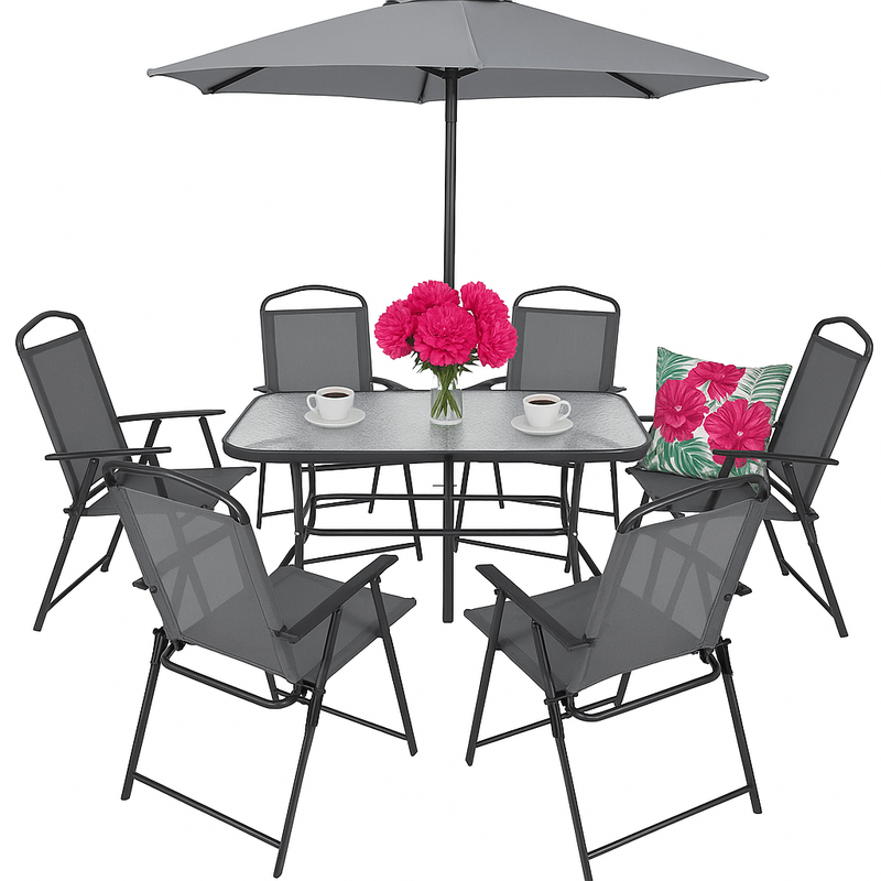 Tuinset – Tuinmeubelset – Balkonset – Bistroset – Loungeset – Glazen Tafel 130x80 cm – Inclusief Parasol 180 cm