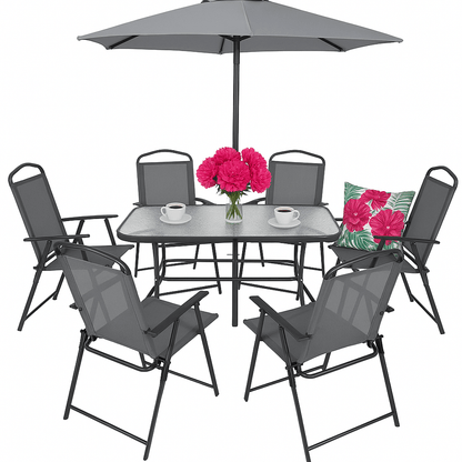Tuinset – Tuinmeubelset – Balkonset – Bistroset – Loungeset – Glazen Tafel 130x80 cm – Inclusief Parasol 180 cm