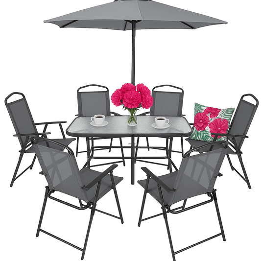 Tuinset – Tuinmeubelset – Balkonset – Bistroset – Loungeset – Glazen Tafel 130x80 cm – Inclusief Parasol 180 cm