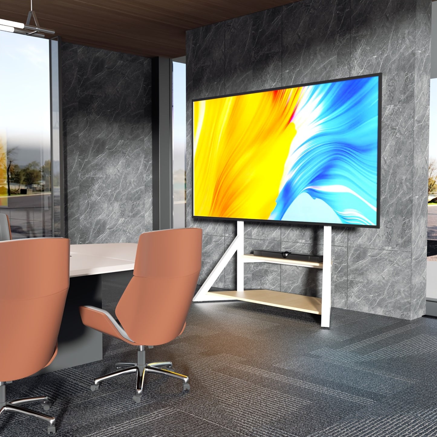 Heavy Duty Floor TV Stand, Universal TV Stand for 65-100 inch TVs up to 99.79 KG, Height Adjustable Standing TV Mount, Tall TV Mount with Storage Shelves, Max VESA 800x600mm for Meeting Room, Living Room