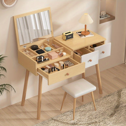 Kaptafel – Make-uptafel – Schminktisch – Verzorgingstafel – Dressing Table – Grote Spiegel – Ruime Opbergruimte Met Lades – 100x78x40 cm – Metaal Zonder Hout