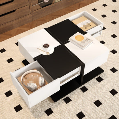 Salontafel – Woonkamer Tafel – Koffietafel – Bijzettafel – Tafel – Zwart-Wit – 70×80 cm – Vierkant – 2 Opberglades Met Soft-Close – Duurzame Stevige Constructie