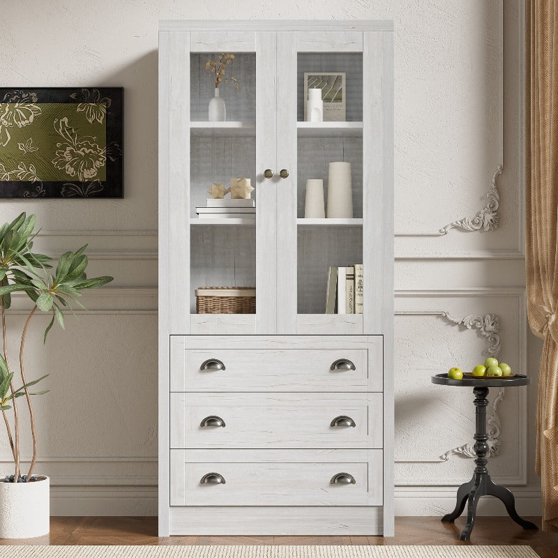 Highboard Kast – Opbergkast – Vitrinekast – Dressoir – Kledingkast – Metaal Frame & Houtlook – 80x34x171 cm – Geen Montage Nodig