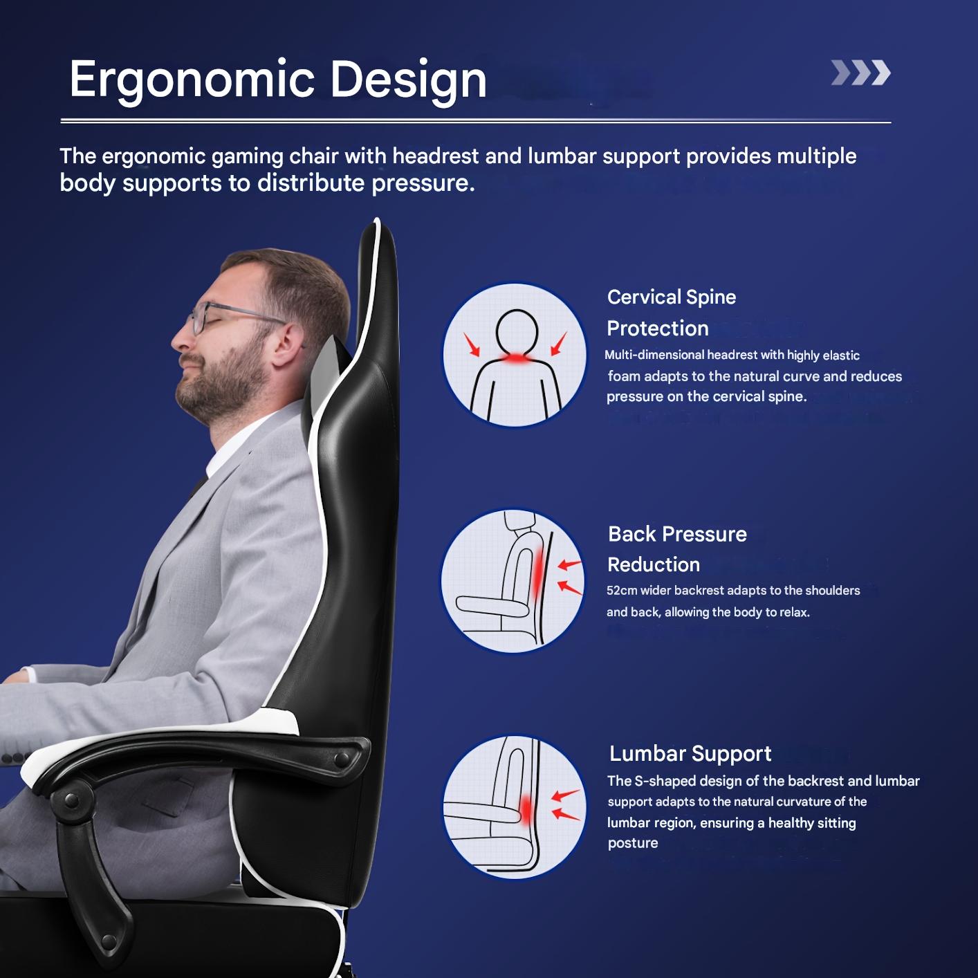 Gamingstoel – Gamestoel – Gaming Chair – Game Stoel – Gamestoel met Voetensteun – Verstelbaar tot 165° – 360° Draaibaar – Ergonomische Lendensteun – Maximaal 150 kg