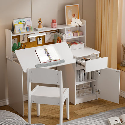 Bureau – Schrijftafel – Computertafel – Werktafel – Desk – Kantelbaar Tafelblad 0°-40° – Compact 90x38x100 cm – Duurzaam Kunsthout – Ruime Opbergruimte met Laden en Planken