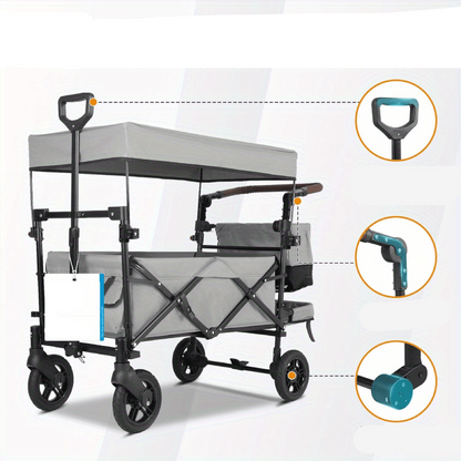 Trolley – Opvouwbare Boodschappentrolley – Steekwagen – Transportwagen – Vouwwagen – 100 kg Draagkracht – Schokabsorberende Geremde Wielen – Grijs - QUORE