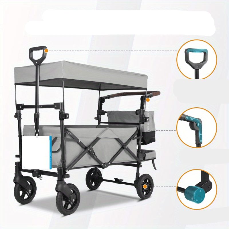 Opvouwbare Bolderkar – Trolley – Transportkar – Winkelwagen – Tuinkar – 100 kg Draagvermogen – Oxford Nylon Doek – Grijs-Zwart - QUORE