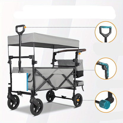 Opvouwbare Bolderkar – Trolley – Transportkar – Winkelwagen – Tuinkar – 100 kg Draagvermogen – Oxford Nylon Doek – Grijs-Zwart - QUORE