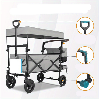 Opvouwbare Bolderkar – Bolderwagen – Kinderkar – Transportwagen – Opvouwbaar – Shock-Absorberende Wielen – UPF50+ Zonwering