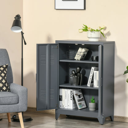 Archiefkast – Opbergkast – Dossierkast – Kantoorkast – Metalen Kast – Industrieel Design – 2 Verstelbare Legplanken – Antracietgrijs