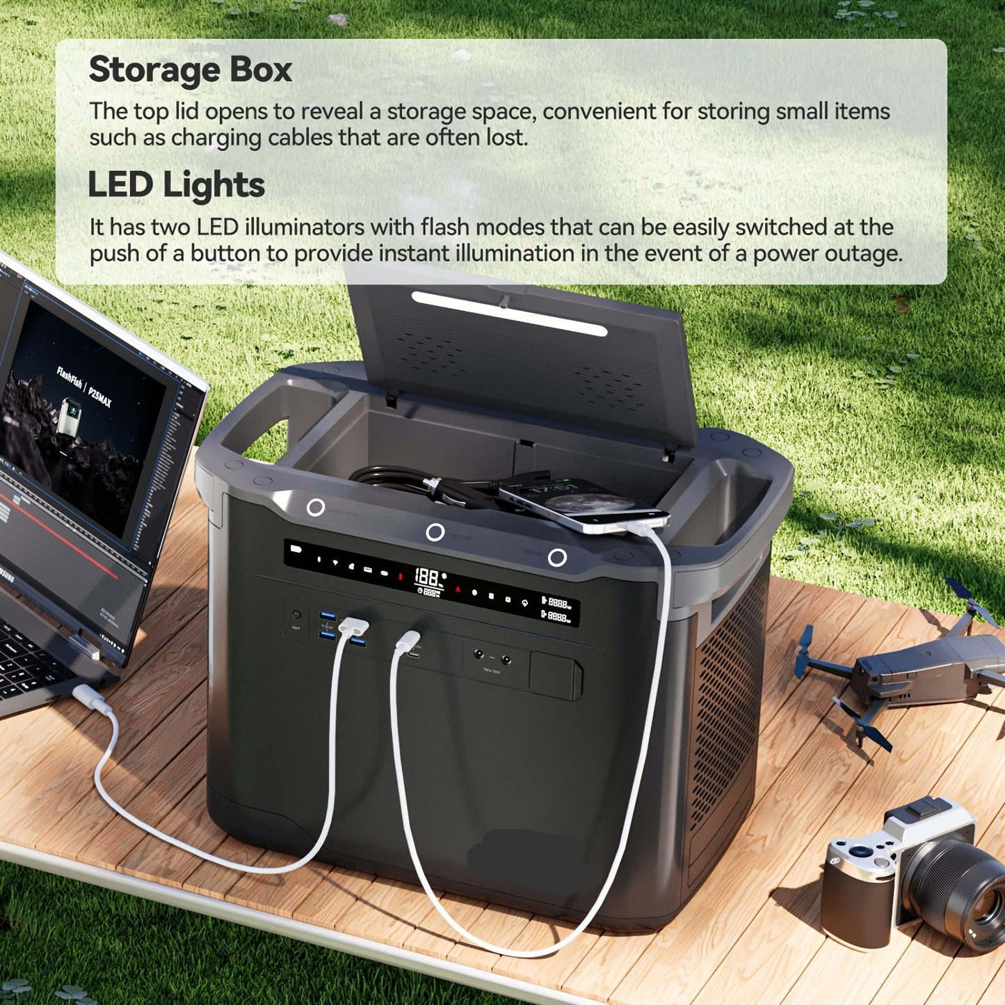 Draagbare Powerstation – Powerbank - Stroomgenerator - Mobiele Energiebron – Noodstroomvoorziening – Camping Accu – 2000W Vermogen – 1997Wh Capaciteit