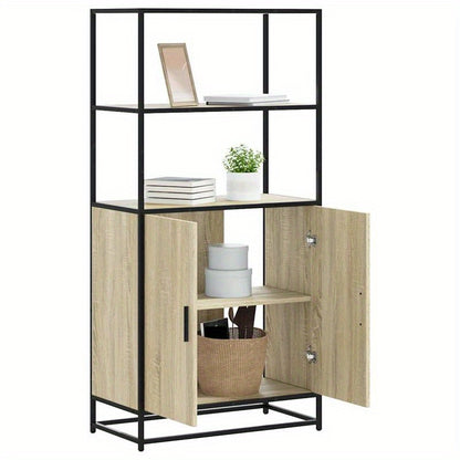 High cabinet 68x35x139cm crafted wood and metal black, Bedroom Furniture, Office Storage, Stylish Organizer, Sleek Design, Engineered Wood, Spacious Organizer, Tall Cabinet, Interior Decorators, Small Space Solutions
