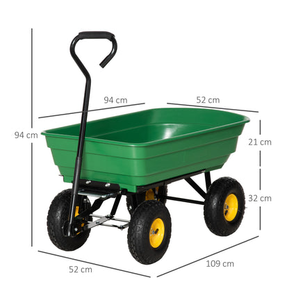 Tuinkar – Handkar – Kruiwagen – Transportkar – Tuinwagen – 75L Inhoud – Max. Belastbaar 200 Kg – 4 Pneumatische Wielen – Staal en PP – Groen/Geel