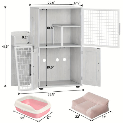 3-Laags Houten Kattenren – Kattenkooi – Kattenverblijf – Kattenhuis – Kattencondo – Met Trappen En Krabpalen – Ventilatiegaas En Afneembare Lade – Wit