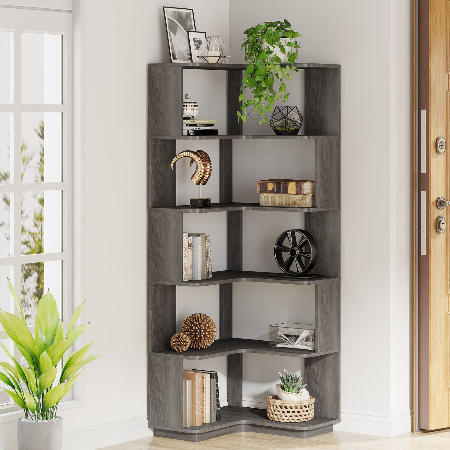 Boekenkast – Boekenrek – Opbergkast – Wandkast – Vakkenkast – Industrieel Design – 164,85 cm Hoog – Antitip Veiligheid