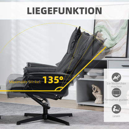 Relaxfauteuil – Relaxstoel – Zitstoel – Loungefauteuil – Draaifauteuil – Verstelbare Rugleuning 135° – Zwart Kunstleer Met Voetbank