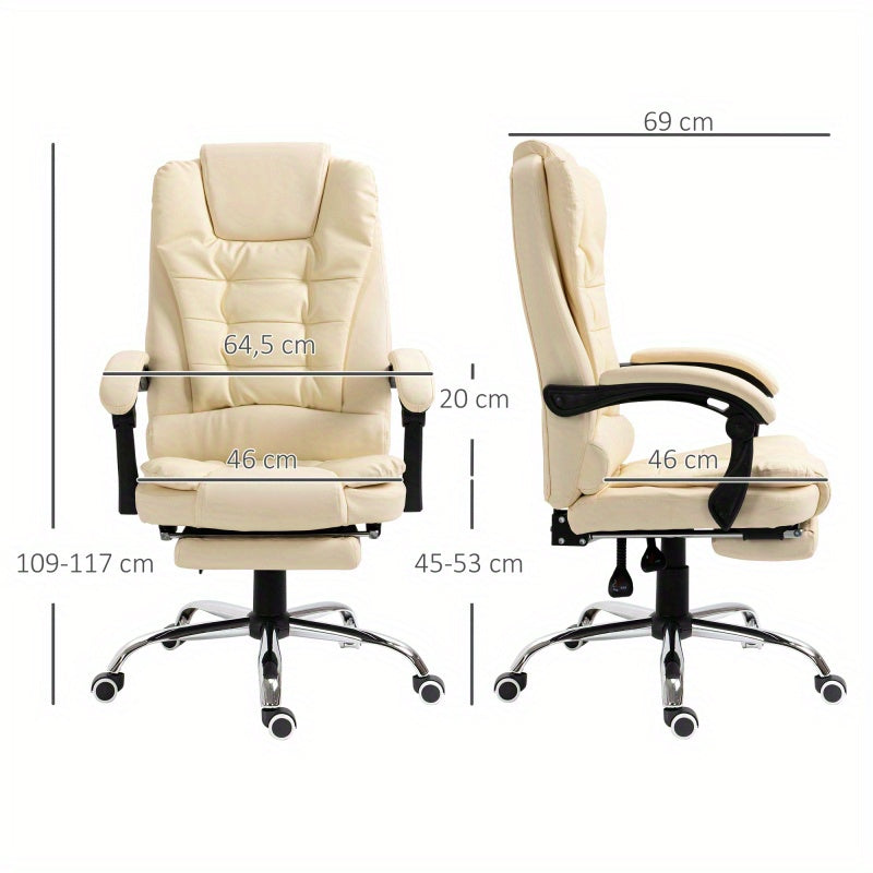 Bureaustoel – Ergonomische Stoel – Kantoorstoel – Draaistoel – Office Chair – Verstelbaar In Hoogte – Kantelbaar Tot 145° – Met Voetsteun – Padded Armleuningen – Beige/Zwart