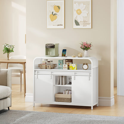 Wit Keukenkastje – Dressoir – Opbergkast – Sideboard – Kast – LED Verlichting – Verstelbare Planken – 100x35x80 cm