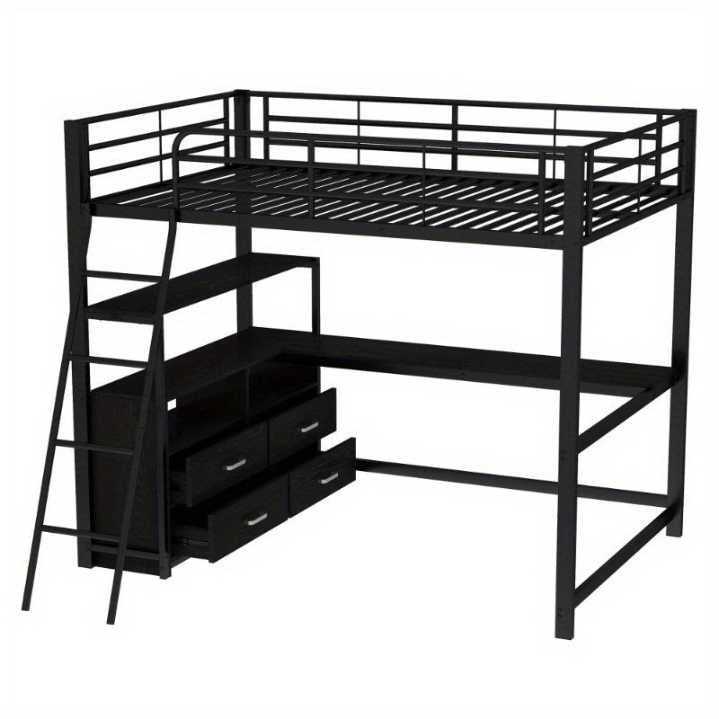 Stapelbed Metaal – Hoogslaper – Bunkbed – Kinderbed – Slaapbank – Met Laden – 140x200 cm – Zwart Klassiek Design