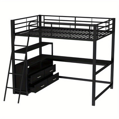 Stapelbed Metaal – Hoogslaper – Bunkbed – Kinderbed – Slaapbank – Met Laden – 140x200 cm – Zwart Klassiek Design