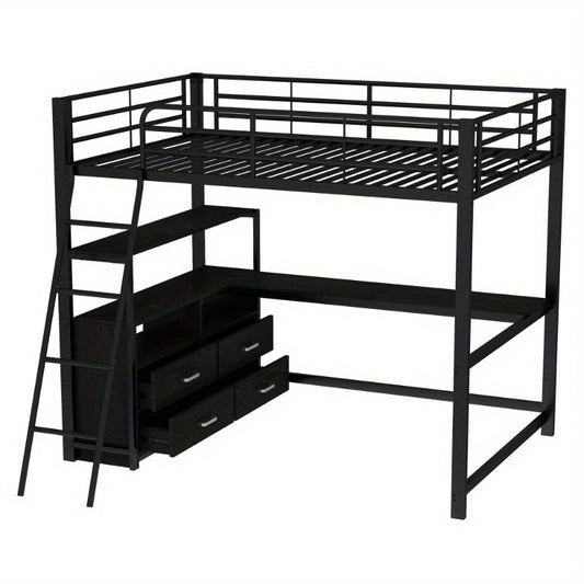Stapelbed Metaal – Hoogslaper – Bunkbed – Kinderbed – Slaapbank – Met Laden – 140x200 cm – Zwart Klassiek Design